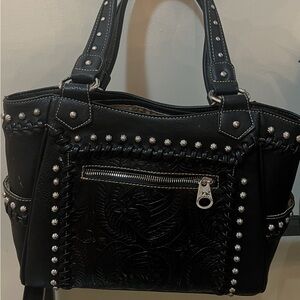 Black Studded Shoulder Bag with Silver Hardware